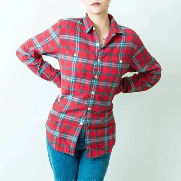 J.Crew Plaid Flannel Long Sleeve Button Sown Shirt - S - Picture 2 of 8